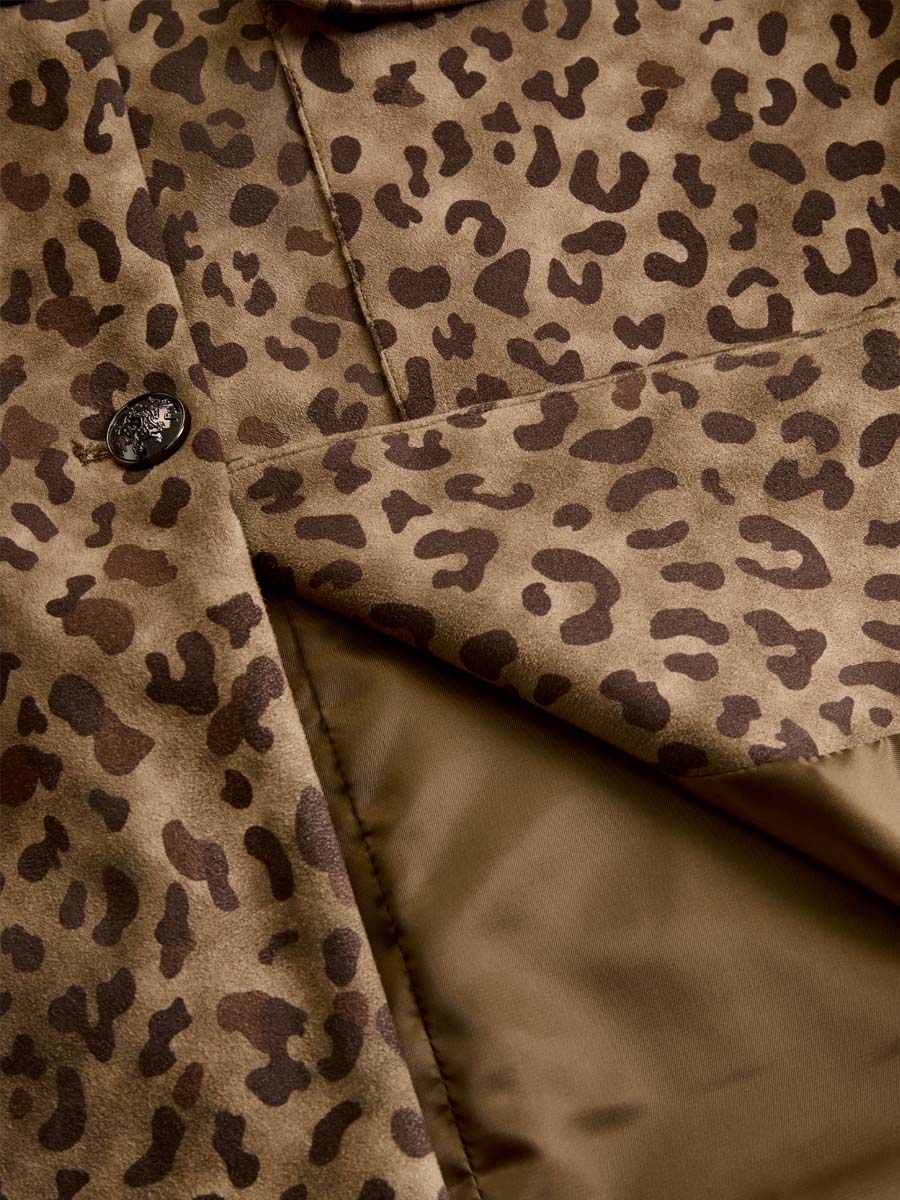 Chaqueta vintage de ante ecológico con estampado de leopardo