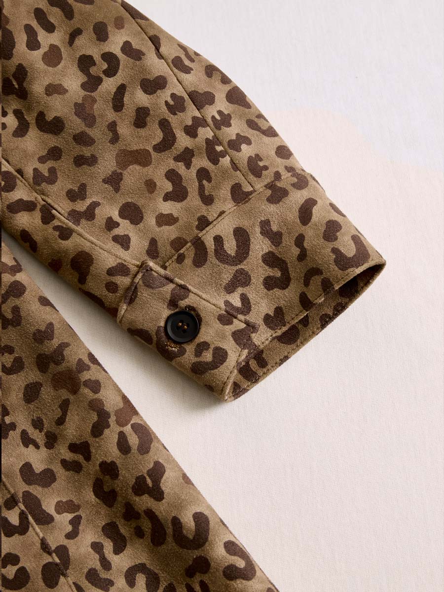 Chaqueta vintage de ante ecológico con estampado de leopardo