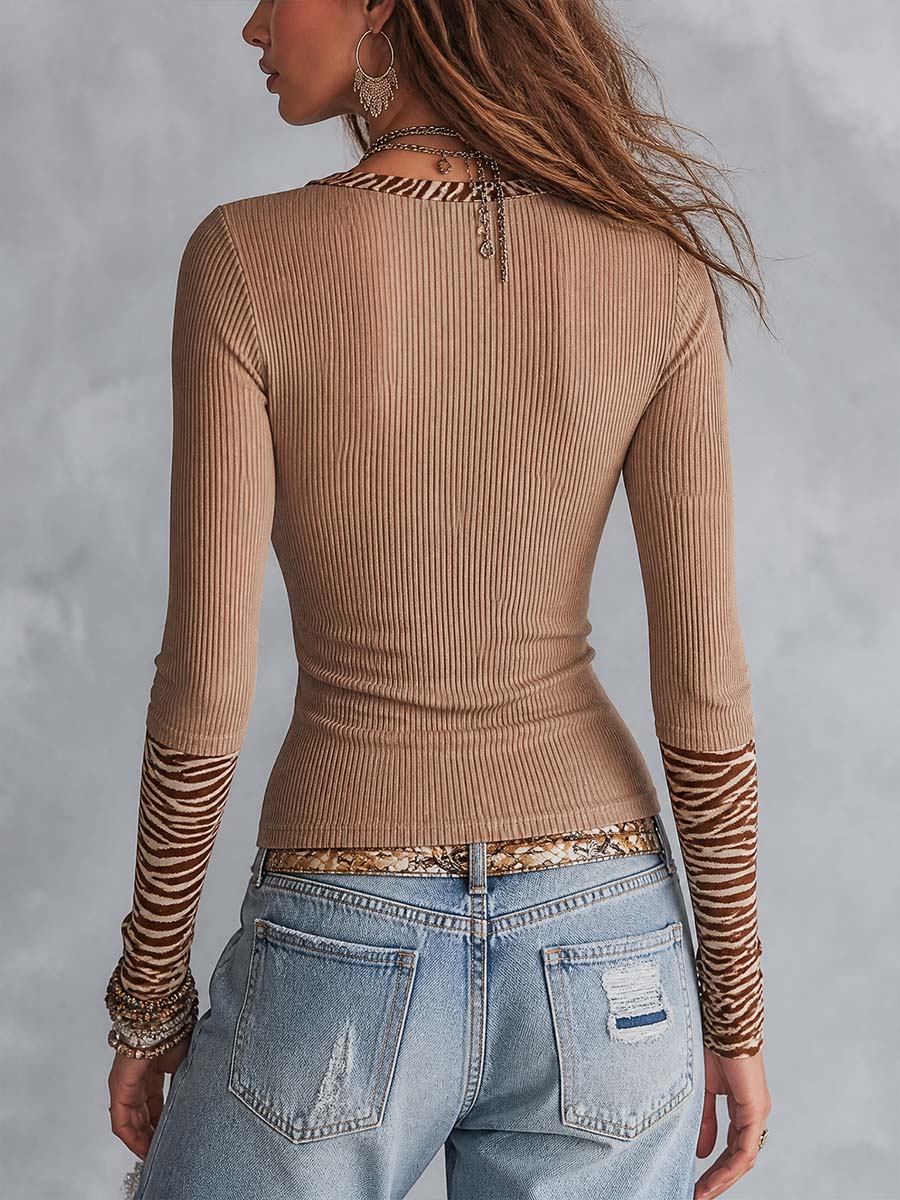 Top acanalado Desert Muse con ribete de cebra