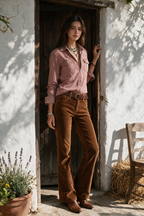 Camisa vaquera western suave, desgastada y lavada, en rosa empolvado, con cremallera