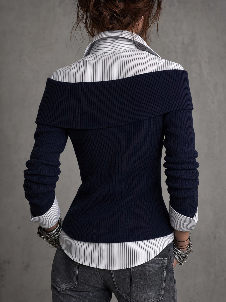 Blusa de punto con tapeta asimétrica y efecto de capas superpuestas