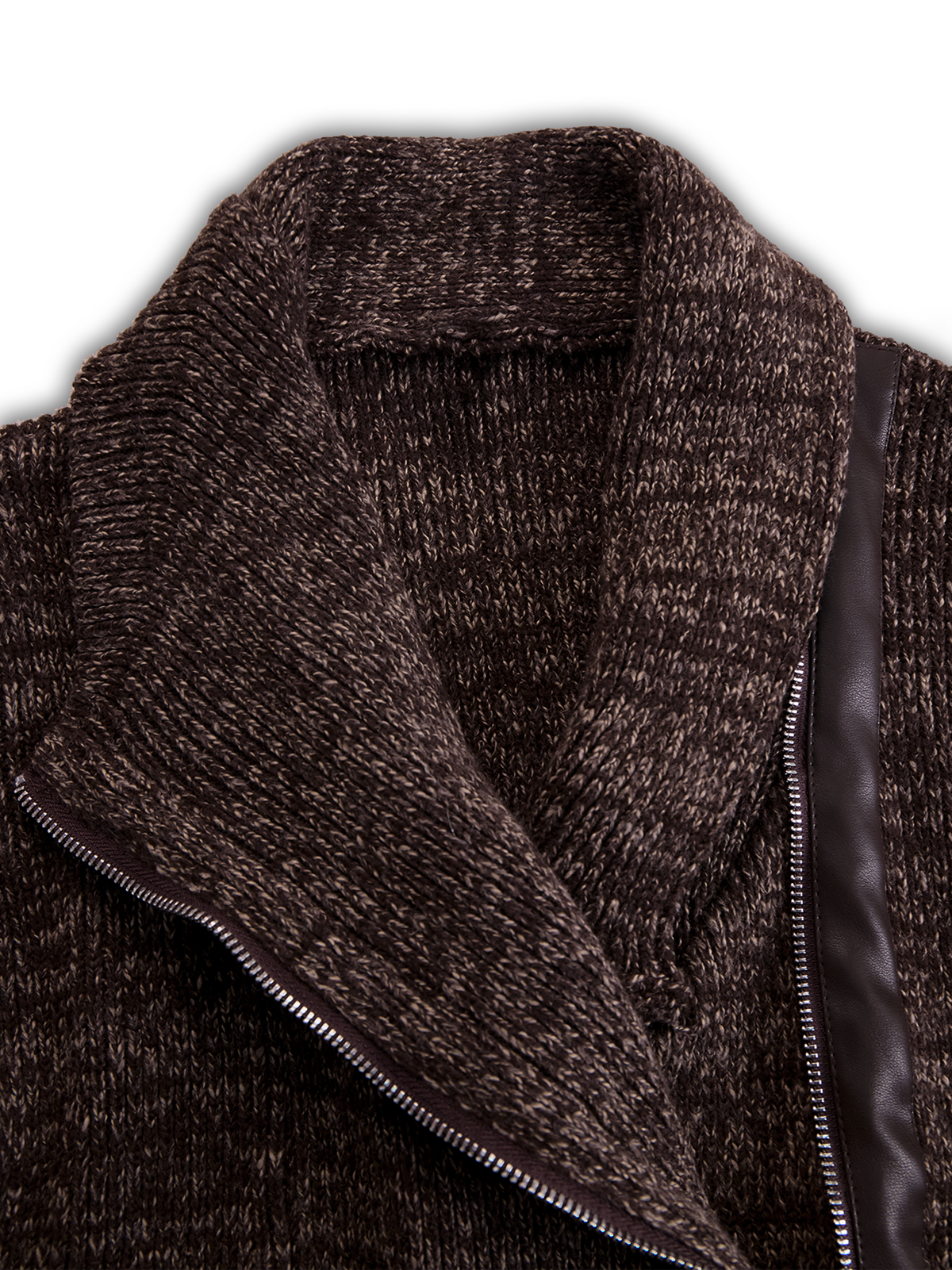 Chaqueta marrón de punto acanalado con cremallera asimétrica