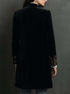 Blazer de mujer slim fit negro con solapas y estampado barroco