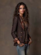Blazer vintage de espiga con solapa de estampado floral
