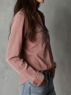 Camisa vaquera western suave, desgastada y lavada, en rosa empolvado, con cremallera