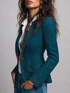 Blazer entallado retro de tweed de espiga con ribete en contraste