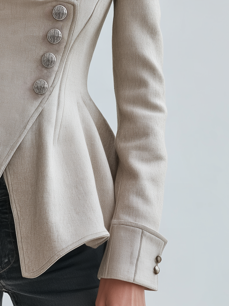 Blazer peplum asimétrico refinado con botones, color marfil