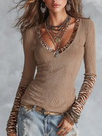 Top acanalado Desert Muse con ribete de cebra