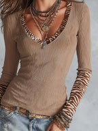 Top acanalado Desert Muse con ribete de cebra