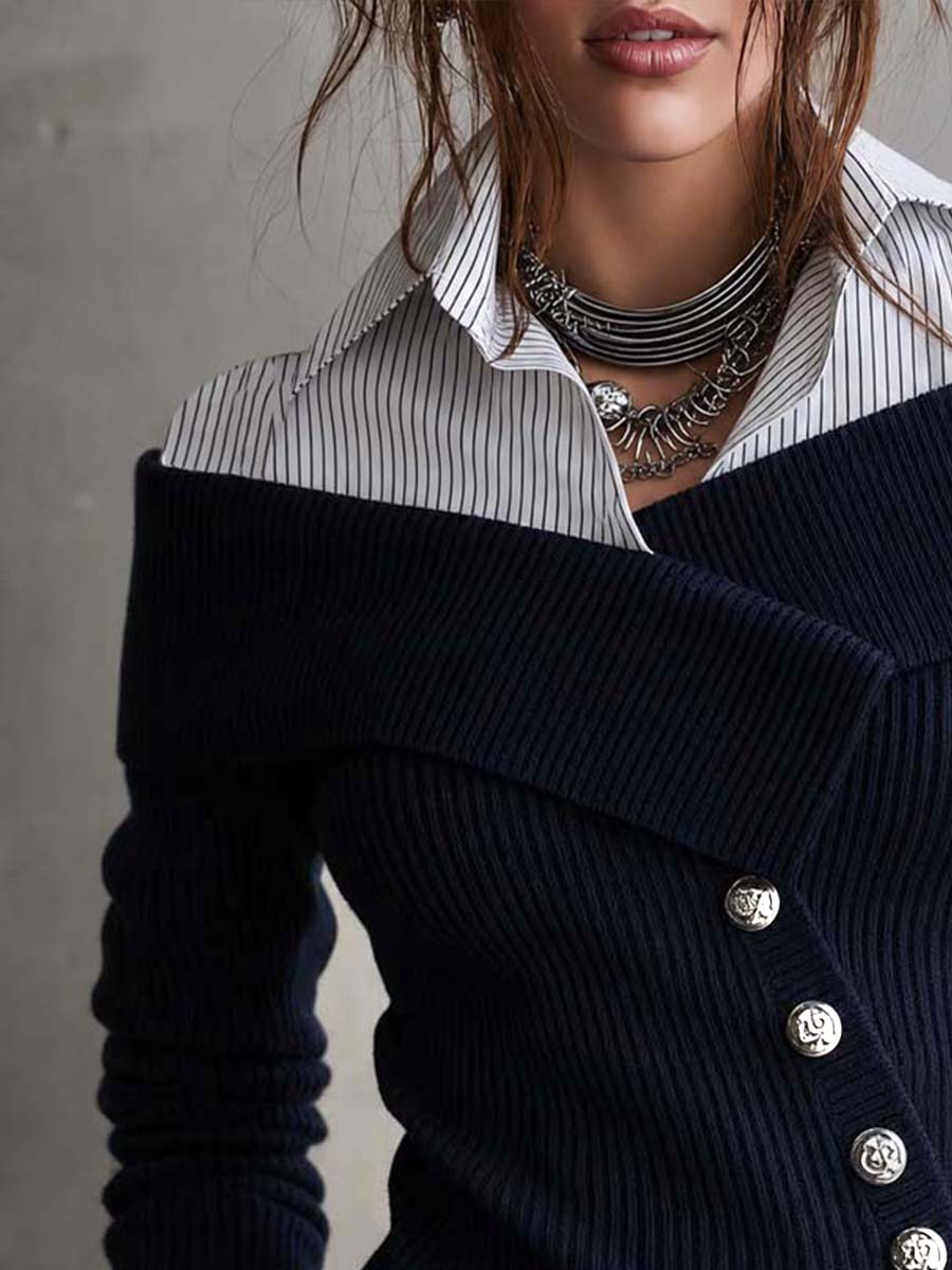 Blusa de punto con tapeta asimétrica y efecto de capas superpuestas