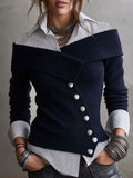 Blusa de punto con tapeta asimétrica y efecto de capas superpuestas