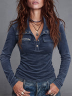 Camiseta Henley utilitaria de manga larga con lavado vintage y detalle de bolsillo con cremallera