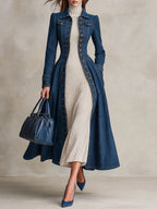Gabardina vaquera retro larga y entallada de botonadura sencilla