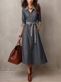 Vestido camisero vaquero para mujer con cuello de estampado de cebra y cinturón de lazo