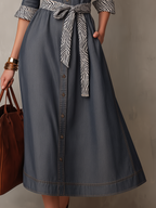 Vestido camisero vaquero para mujer con cuello de estampado de cebra y cinturón de lazo