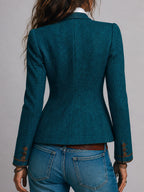 Blazer entallado retro de tweed de espiga con ribete en contraste