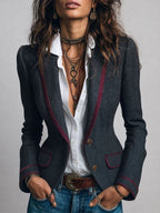 Blazer entallado retro de tweed de espiga con ribete en contraste