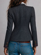 Blazer entallado retro de tweed de espiga con ribete en contraste
