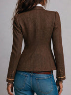 Blazer entallado retro de tweed de espiga con ribete en contraste