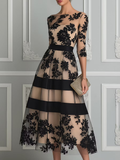 Vestido Midi Elegante de Encaje Negro