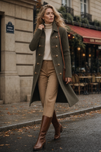 Military Style Ribbed Knit Longline Cardigan With Braided Button Trim