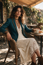 Blazer entallado retro de tweed de espiga con ribete en contraste