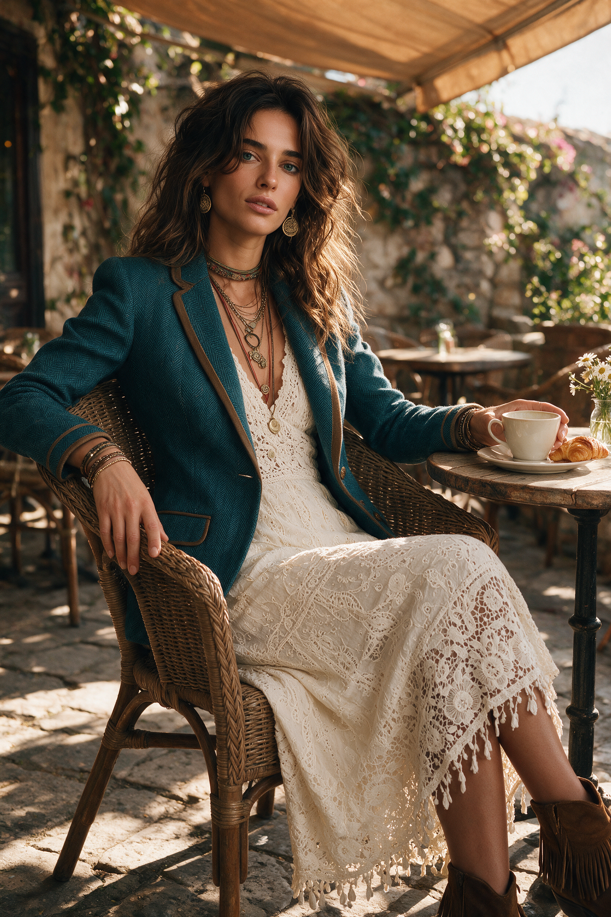 Blazer entallado retro de tweed de espiga con ribete en contraste
