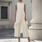 Valentina | Mono elegante con top drapeado de cuello alto