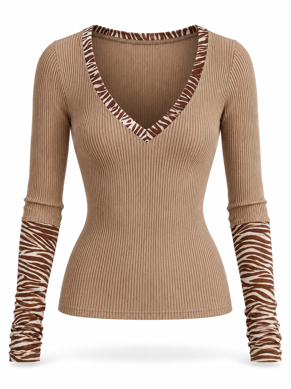 Top acanalado Desert Muse con ribete de cebra