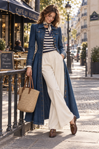 Gabardina vaquera retro larga y entallada de botonadura sencilla