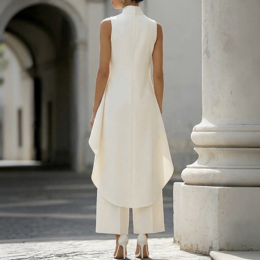 Valentina | Mono elegante con top drapeado de cuello alto