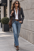 Blazer entallado retro de tweed de espiga con ribete en contraste