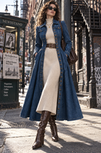 Gabardina vaquera retro larga y entallada de botonadura sencilla
