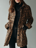 Chaqueta vintage de ante ecológico con estampado de leopardo