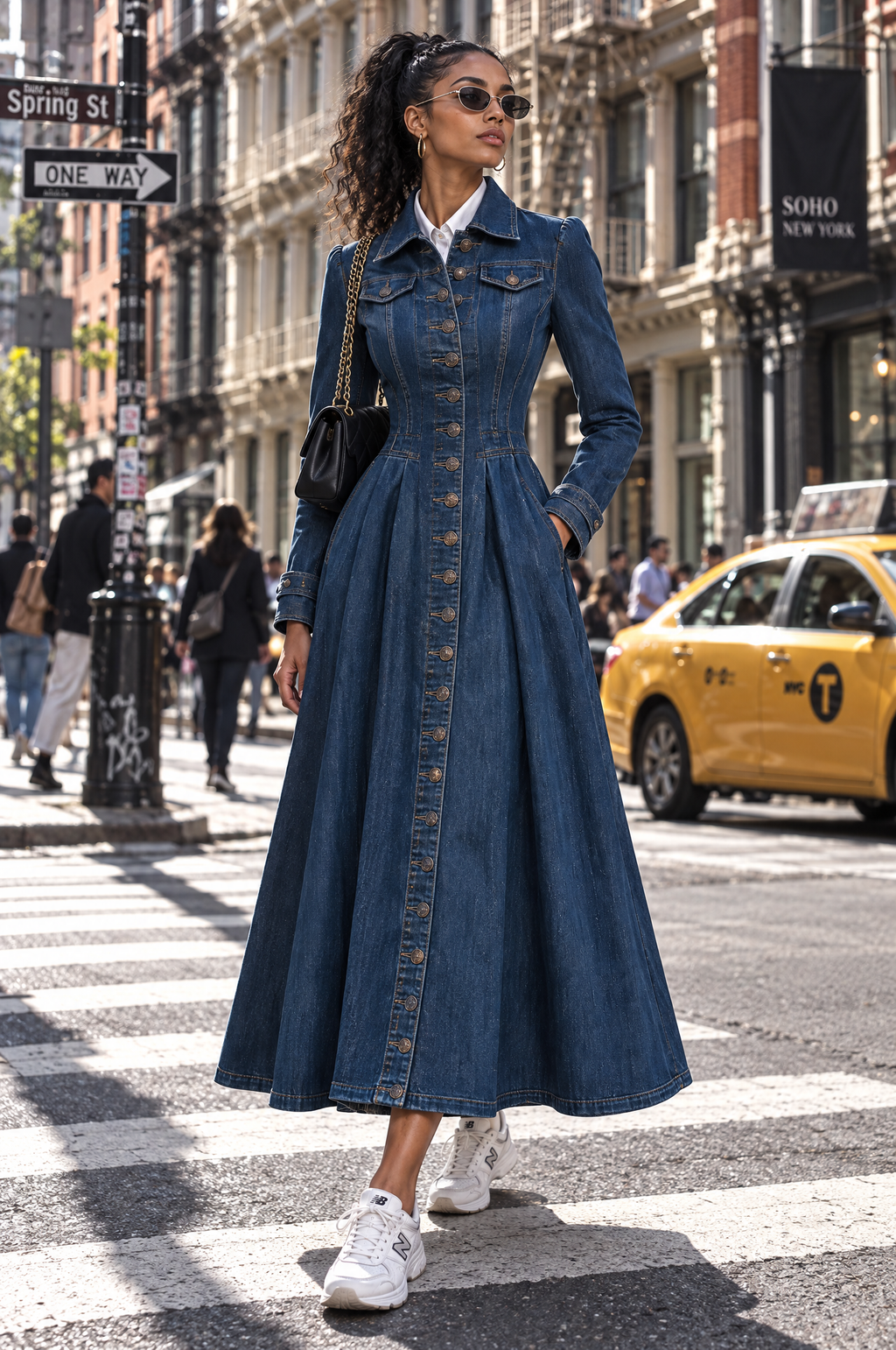 Gabardina vaquera retro larga y entallada de botonadura sencilla
