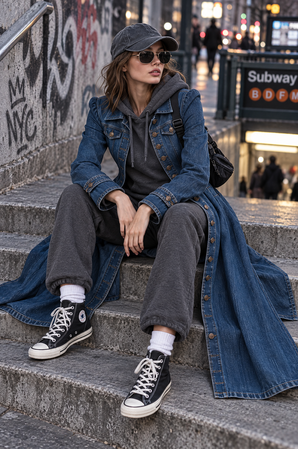 Gabardina vaquera retro larga y entallada de botonadura sencilla