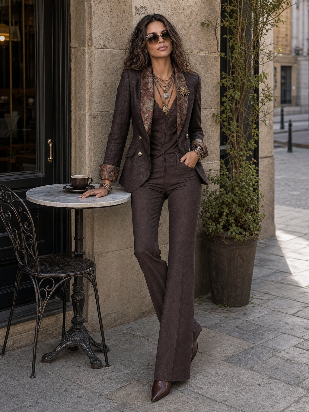 Blazer vintage de espiga con solapa de estampado floral