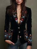 Blazer de terciopelo con bordado floral colorido