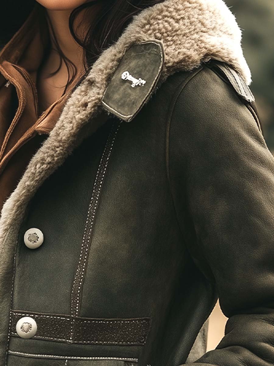 Abrigo retro grueso y cálido de ante para mujer